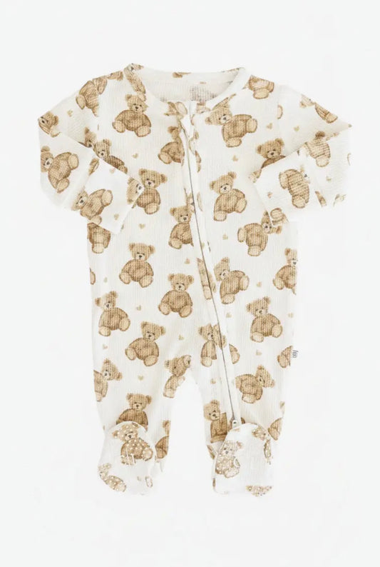 Beary Sweet Bamboo Waffle Zipper Footie