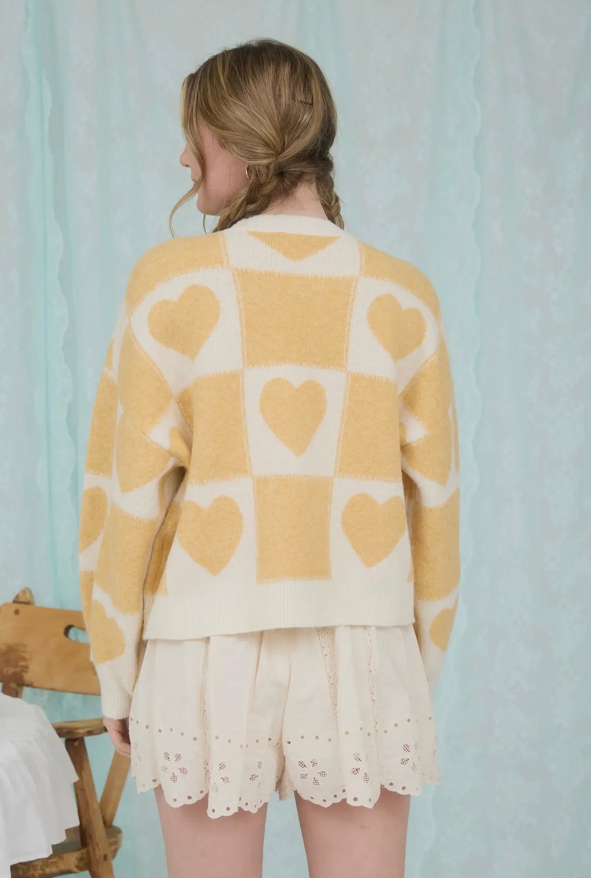 Sunshine Checkered Heart Sweater
