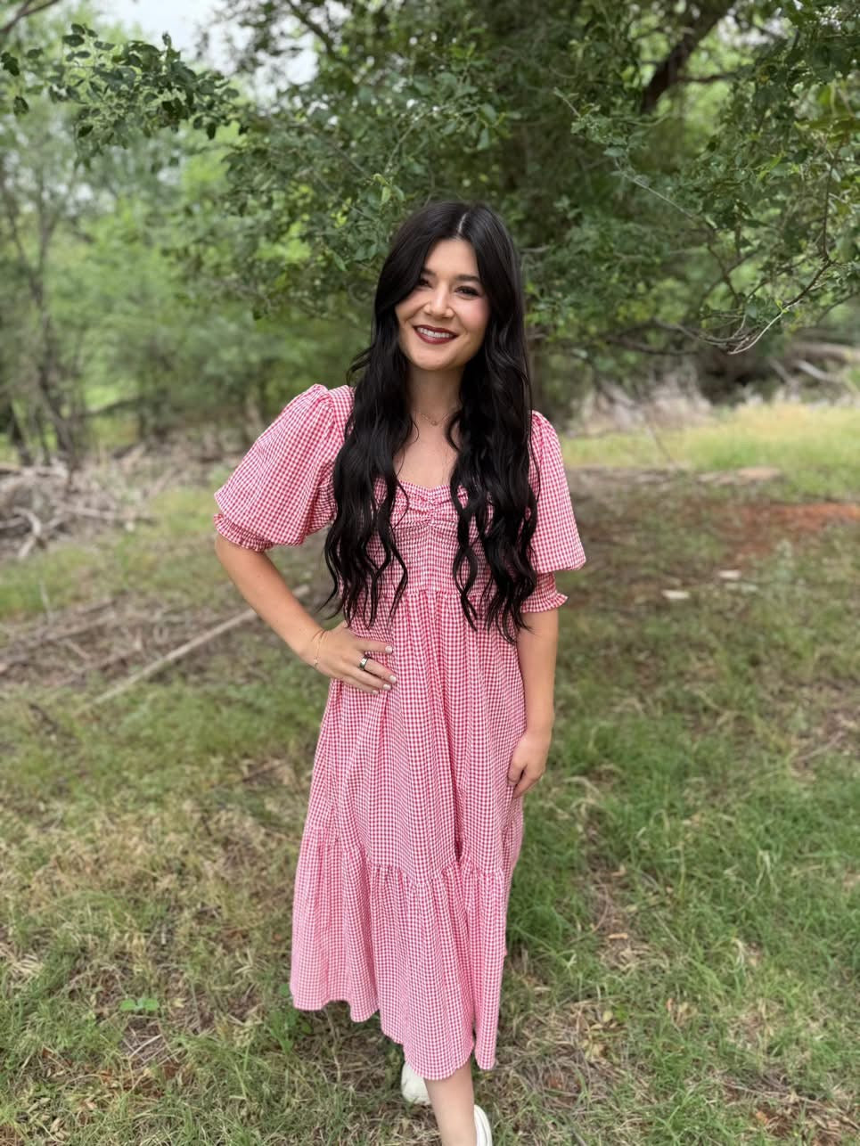 Strawberry Red Gingham Tiered Dress