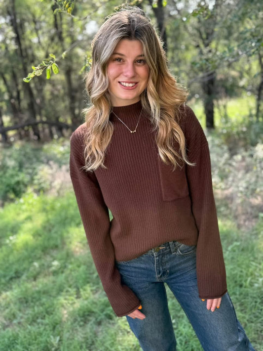 Chocolate Mock Neck Sweater