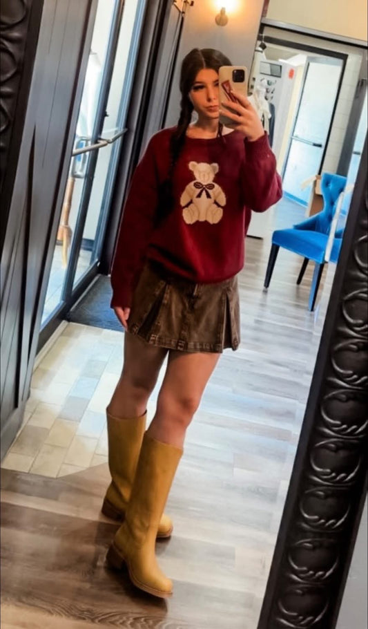 Brown Washed Denim Skort