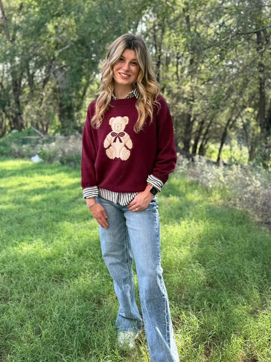 Burgundy Bear Sweater