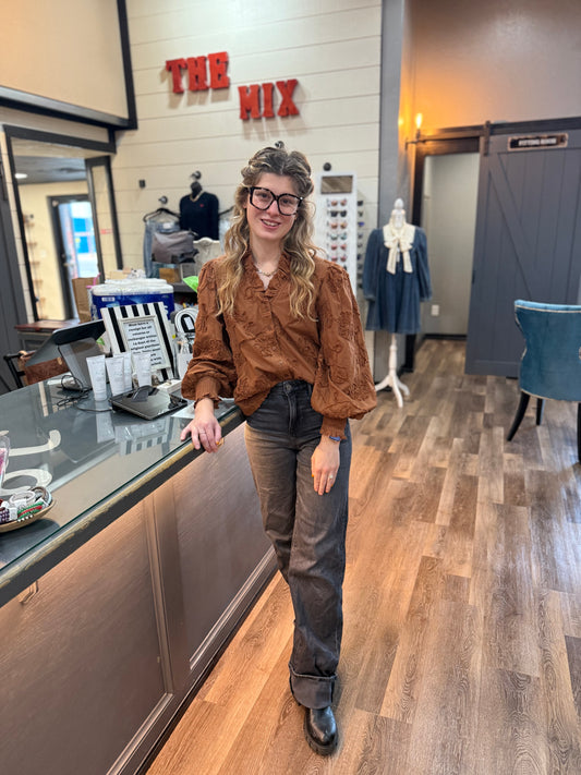 Spiced Textured Long Sleeve Blouse