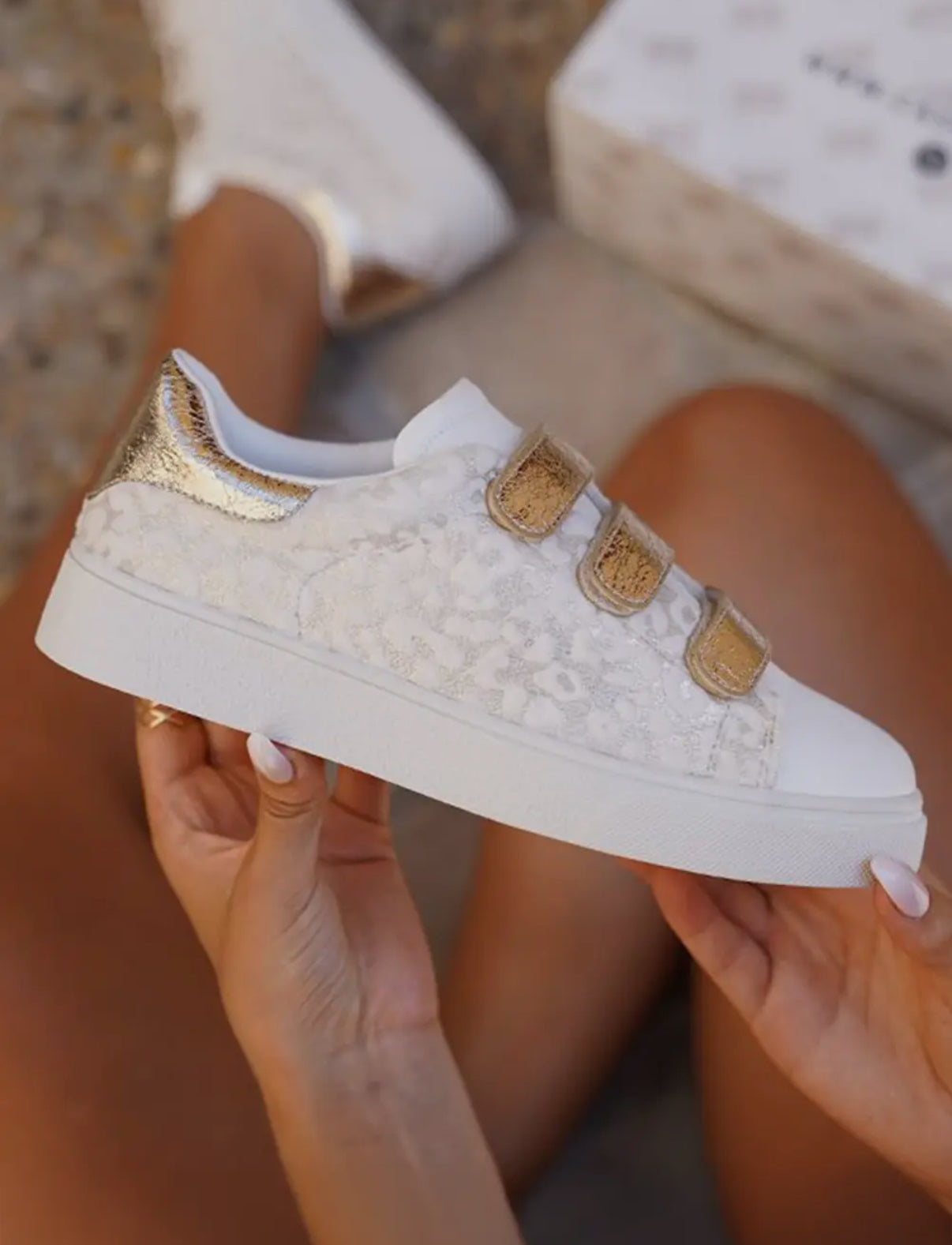 Gold Velcro Strap Cheetah Sneakers