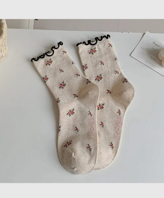 Rolled Cuff Floral Socks