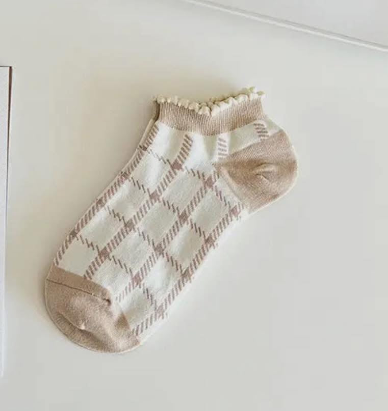 Cute and Sweet Brown Checker Socks