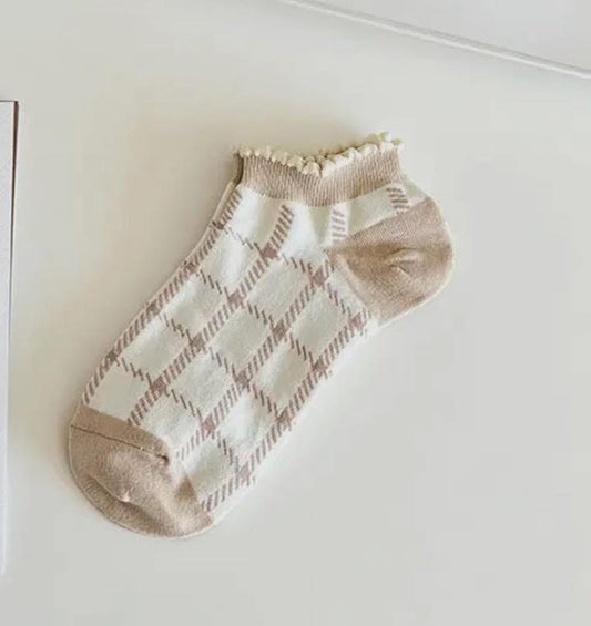 Cute and Sweet Brown Checker Socks