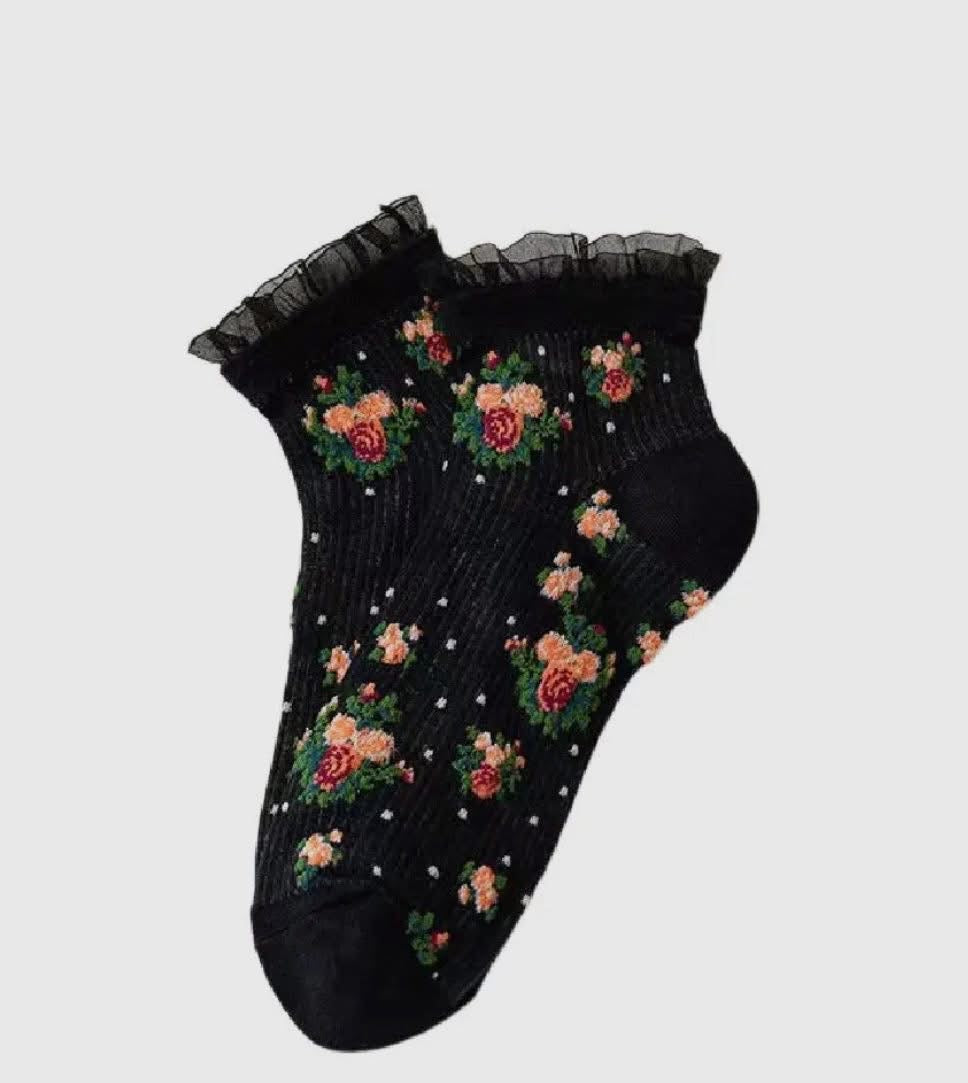 Floral Lace Black Socks