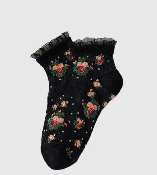 Floral Lace Black Socks