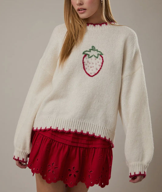 Strawberry Stitched Oversized Sweater