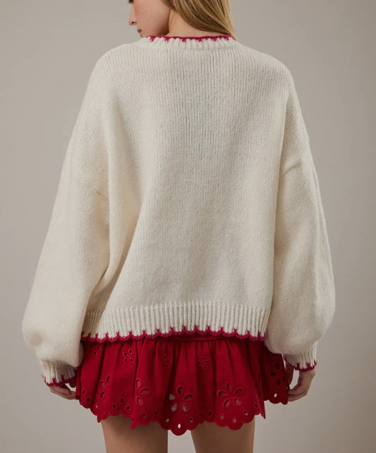 Strawberry Stitched Oversized Sweater