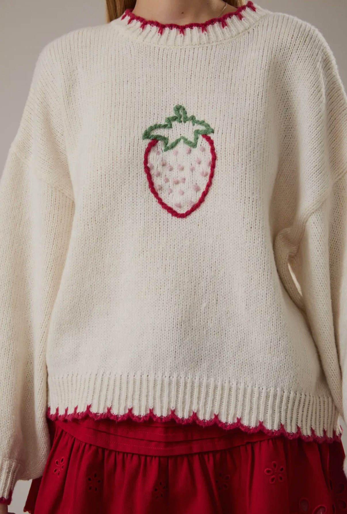 Strawberry Stitched Oversized Sweater