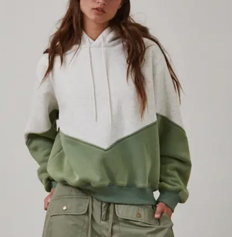 Green Color Block Hoodie