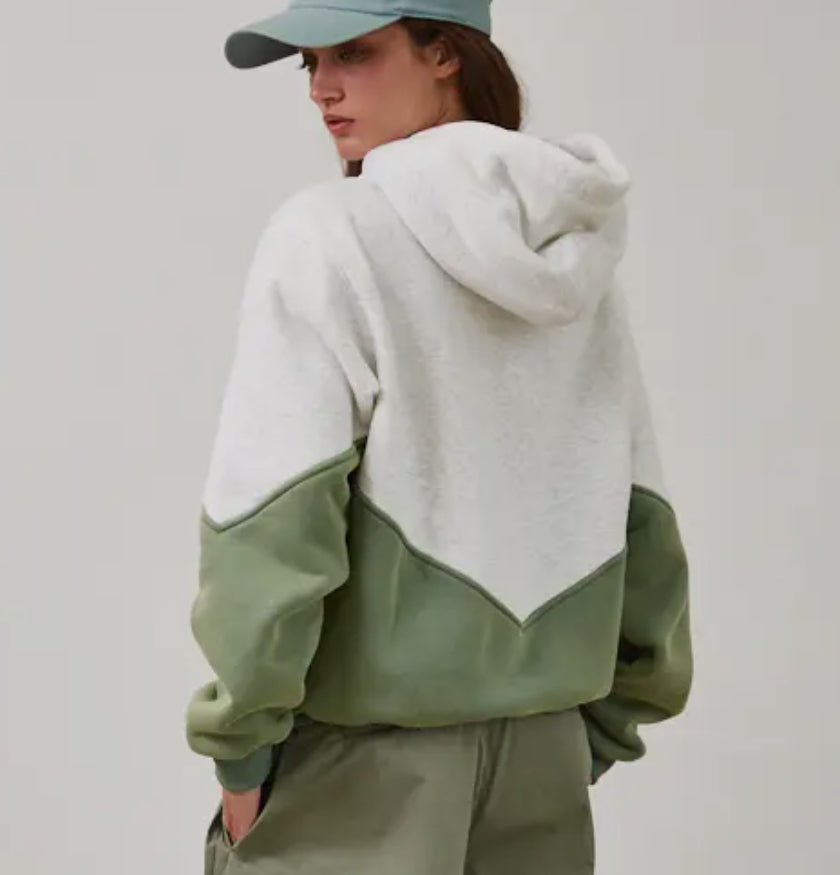 Green Color Block Hoodie