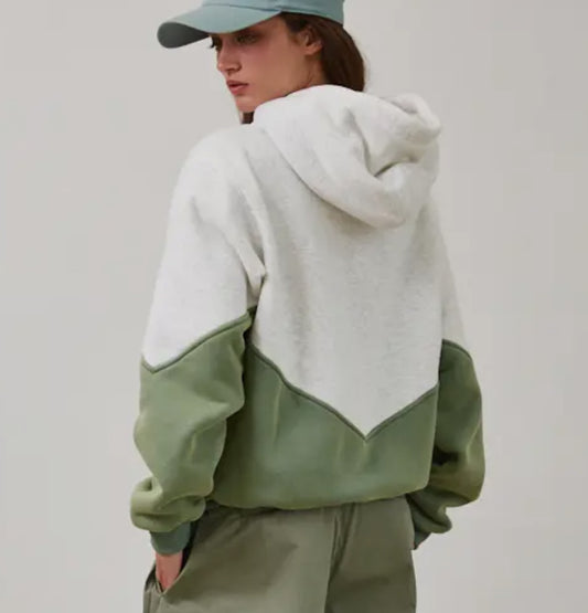 Green Color Block Hoodie