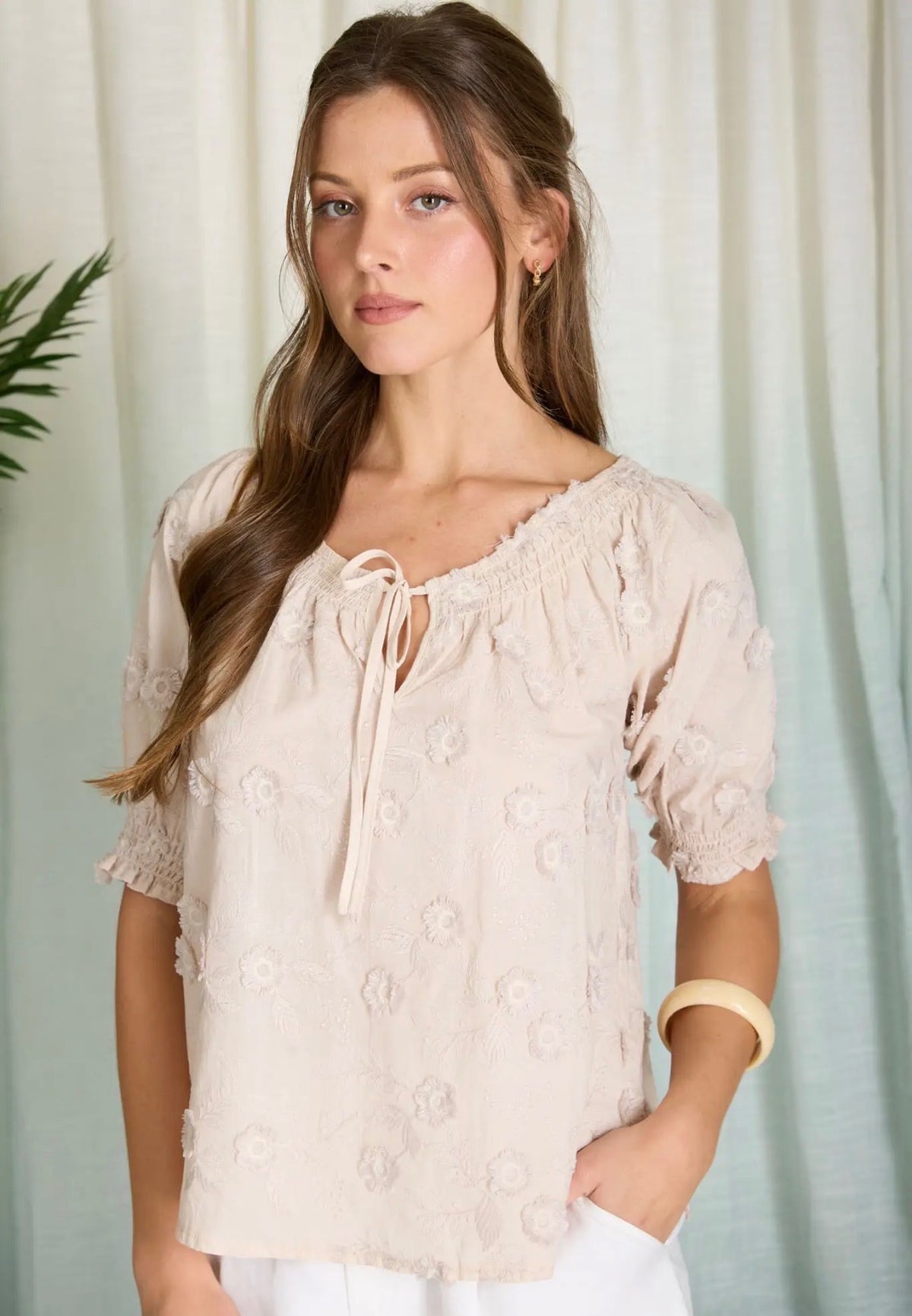 Khaki Embroidered Blouse