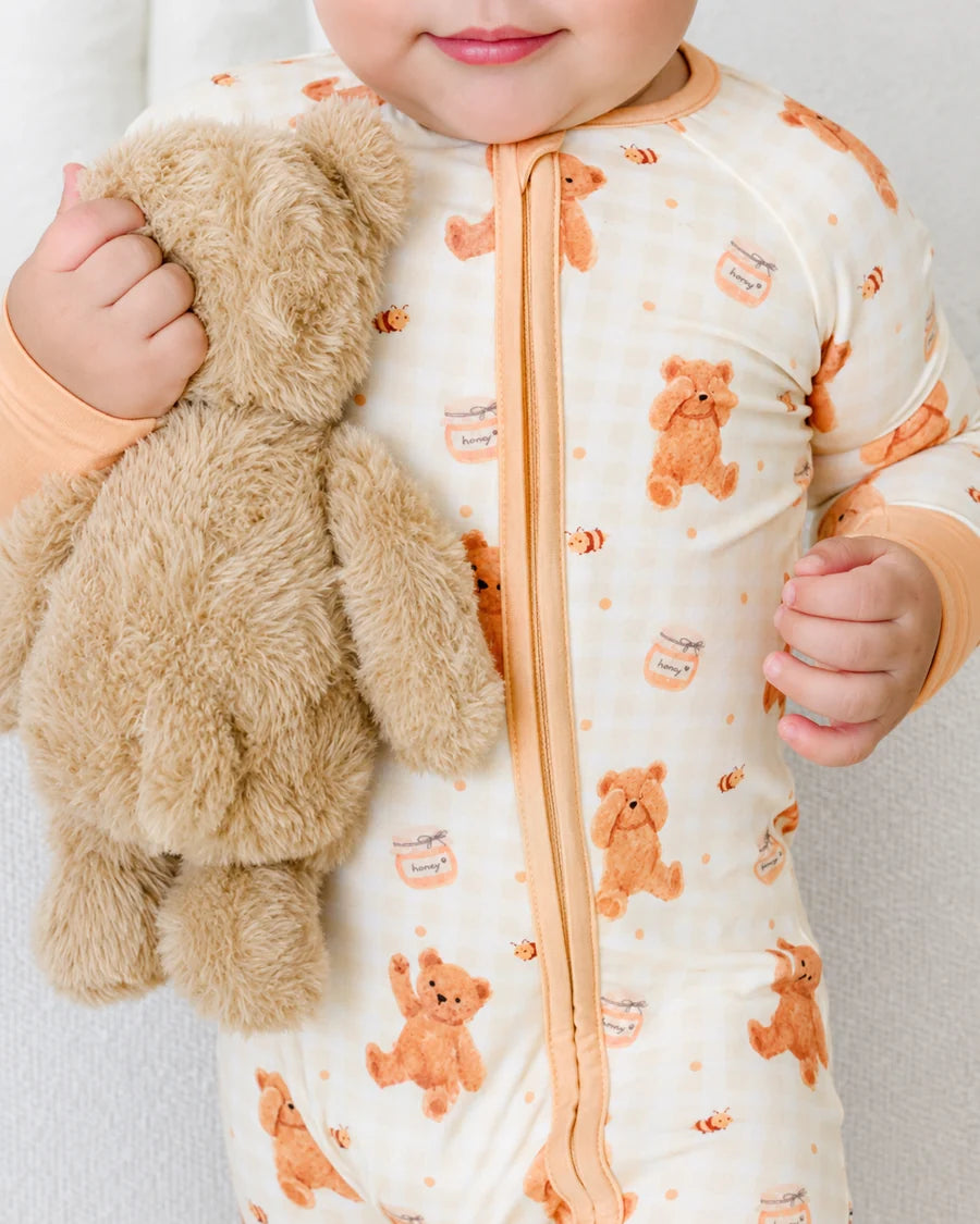 Convertible Bamboo Zip Romper| Honey Bear| 6-12 Months