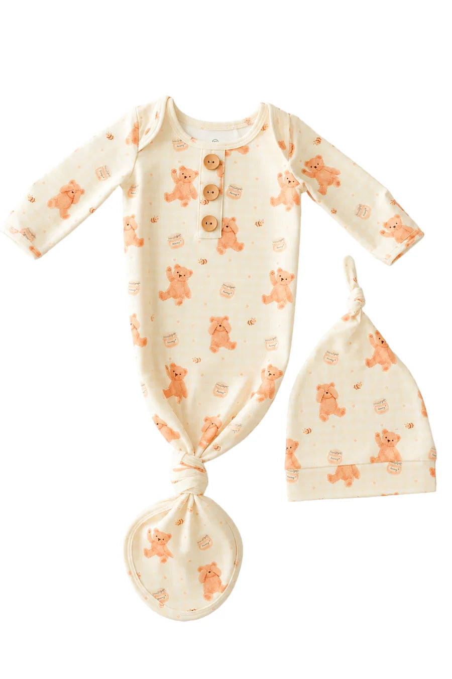 Honey Bear | Newborn Baby Knot Gown & Hat Set
