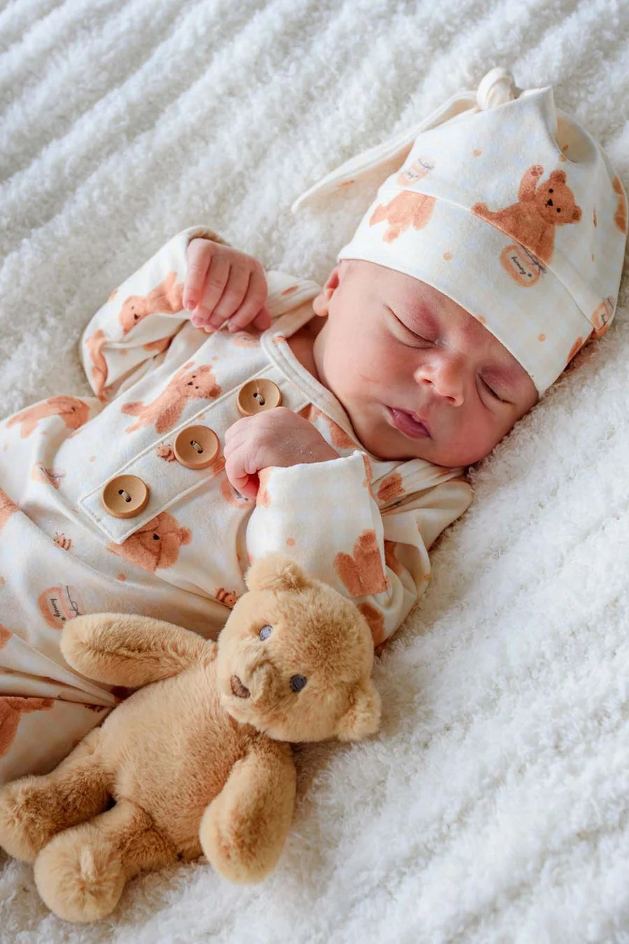 Honey Bear | Newborn Baby Knot Gown & Hat Set
