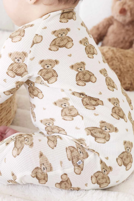 Convertible Bamboo Zip Romper |Beary Sweet| 3-6 Months