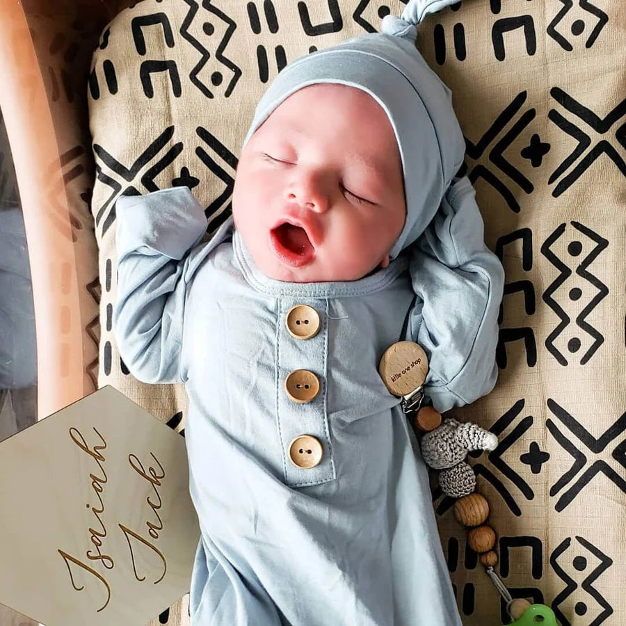 Caden Lane | Solid Light Dusty Blue Bamboo Knot Gown & Hat