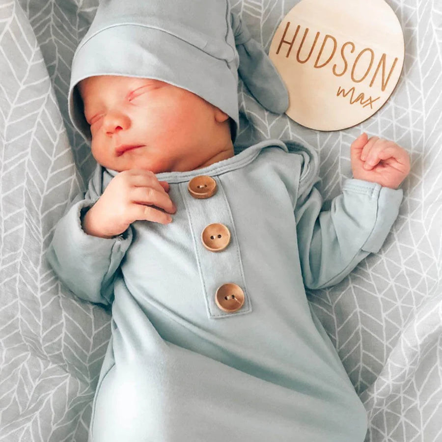 Caden Lane | Solid Light Dusty Blue Bamboo Knot Gown & Hat