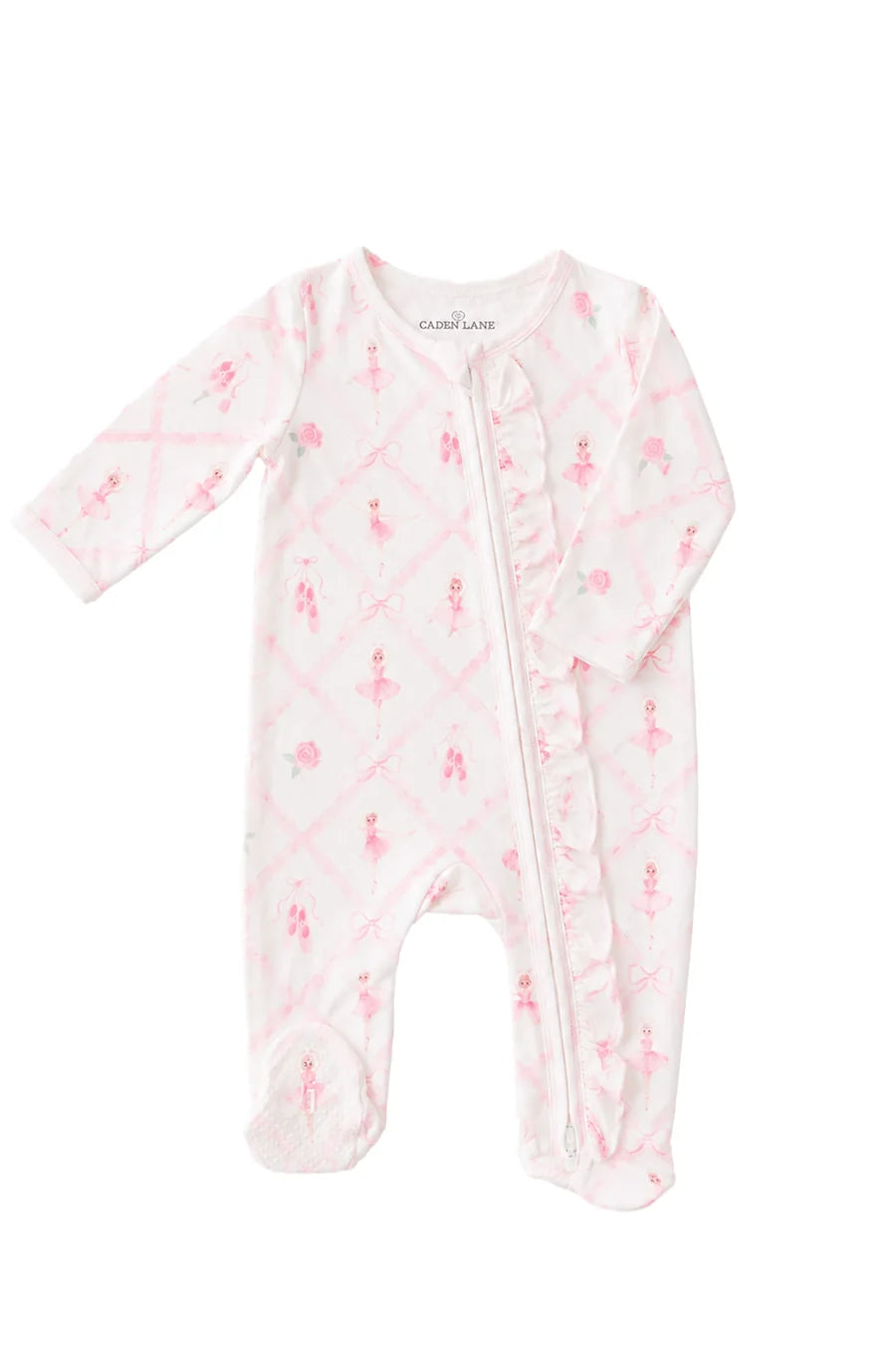 Caden Lane | Ruffle Zipper Bamboo Footie | Darling Ballerina | 3-6 Months