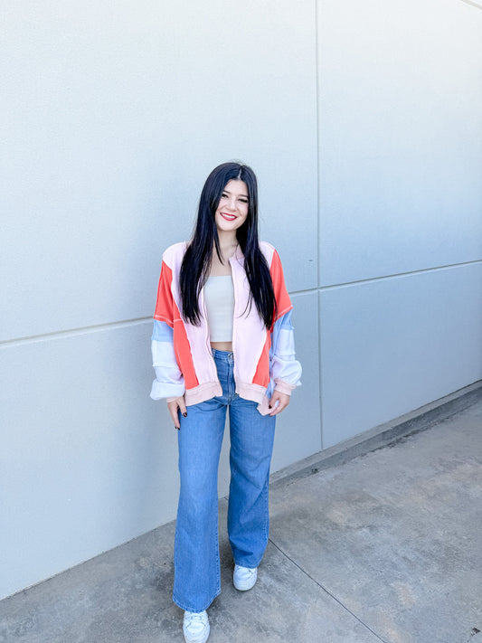 Oversized Retro Color Block Jacket