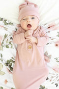 Caden Lane | Solid Mauve Bamboo Baby Knot Gown & Hat Set