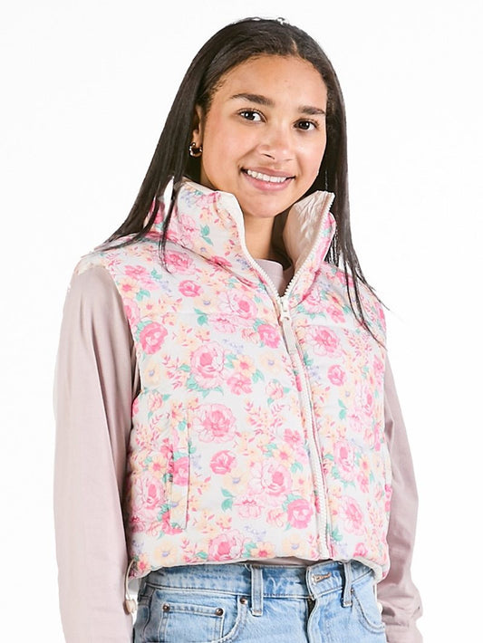 Tan Bloom Puffer Vest