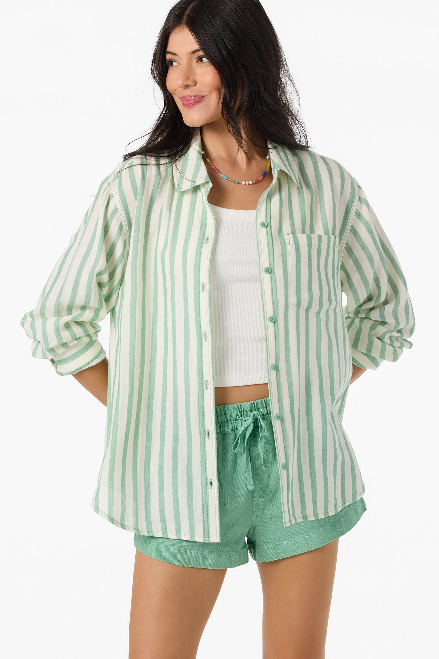 O’Neill Leni Stripe Relaxed Long Sleeve Top | Green