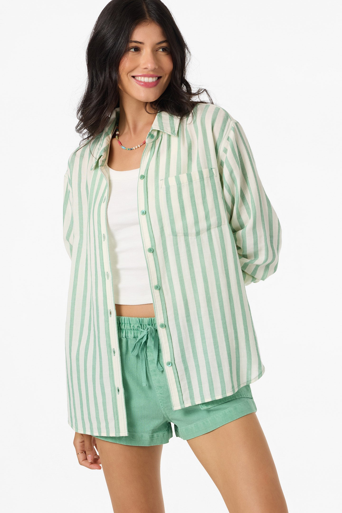 O’Neill Leni Stripe Relaxed Long Sleeve Top | Green