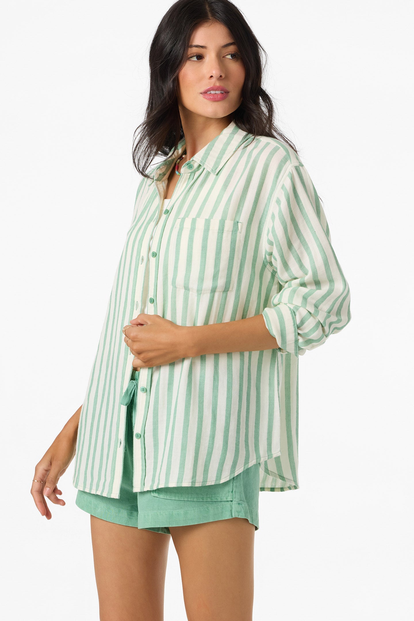 O’Neill Leni Stripe Relaxed Long Sleeve Top | Green