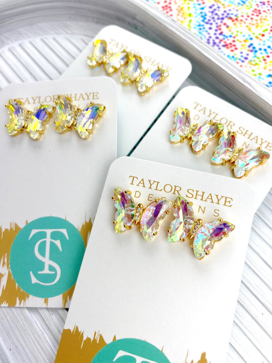 Iridescent Crystal Butterfly Studs