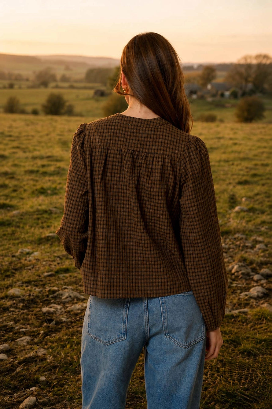 Fall Plaid Pintuck Blouse