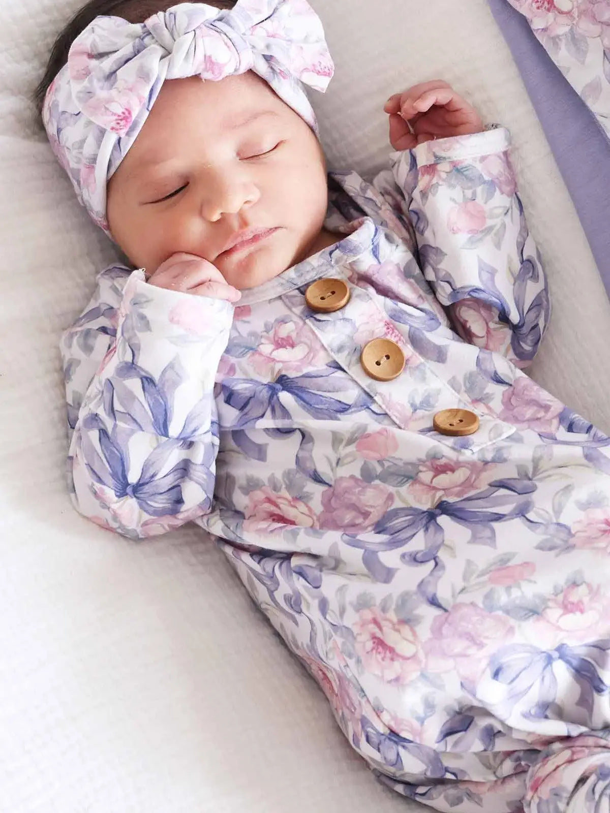 Leighton's Lavender Baby Knot Gown & Hat Set
