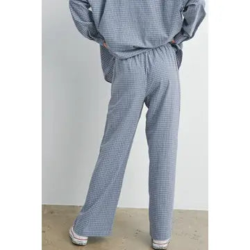 Dusty Blue Check Drawstring Pants