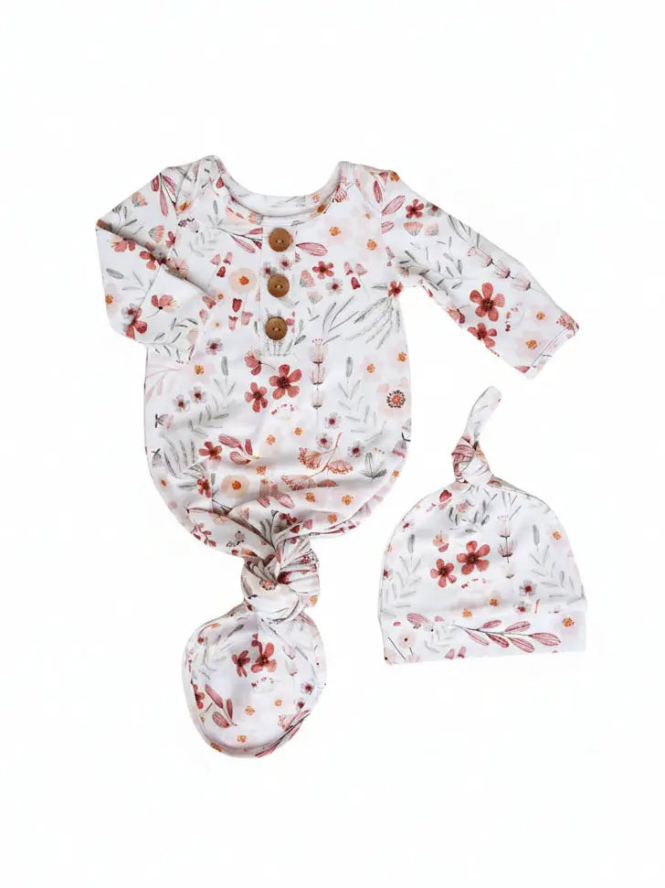 Caden Lane | Wren's Wildflowers Baby Knot Gown & Hat Set