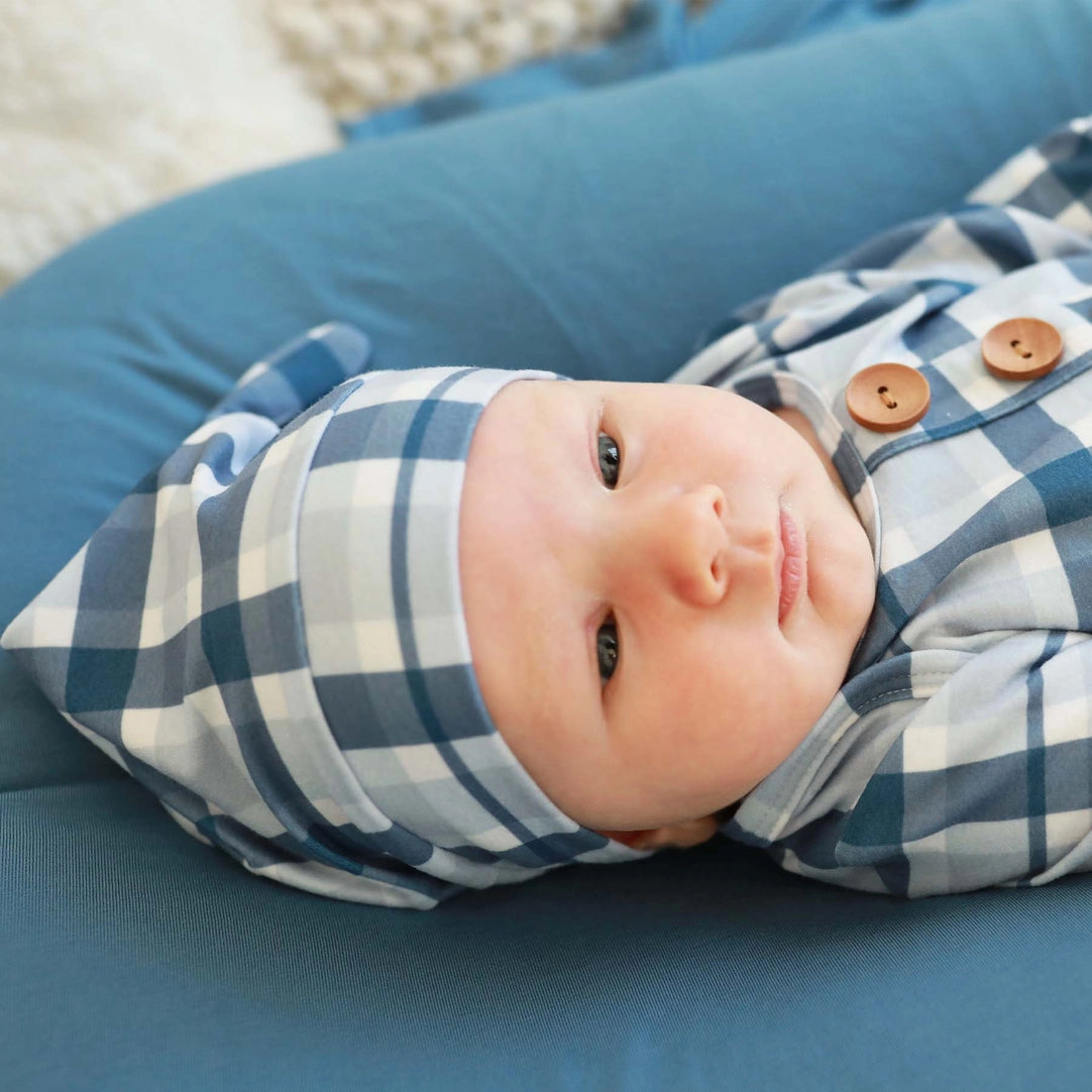 Paxton's Plaid Baby Knot Gown & Hat Set
