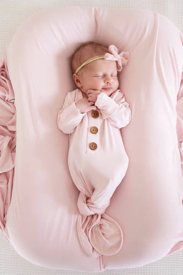 Caden Lane | Solid Blush Bamboo Baby Knot Gown & Hat