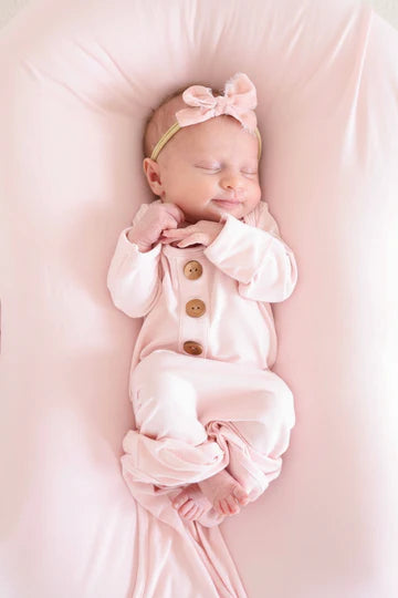 Caden Lane | Solid Blush Bamboo Baby Knot Gown & Hat