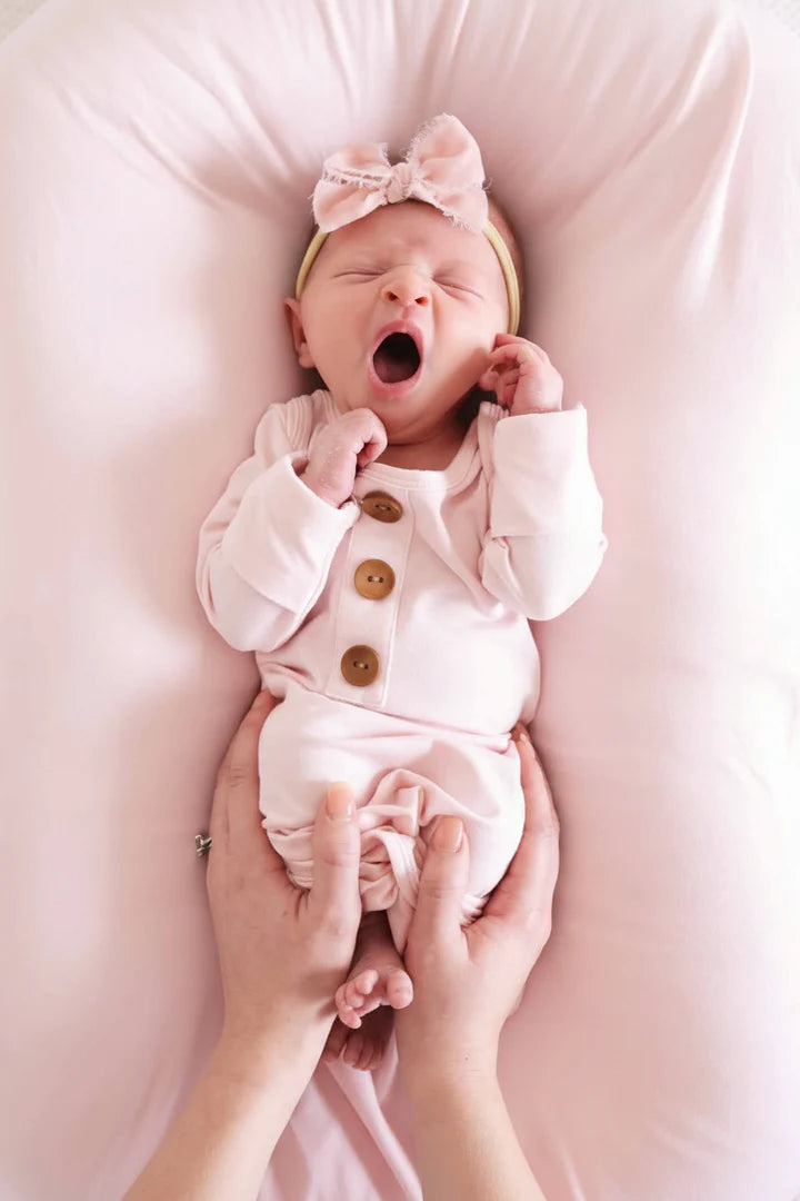 Caden Lane | Solid Blush Bamboo Baby Knot Gown & Hat