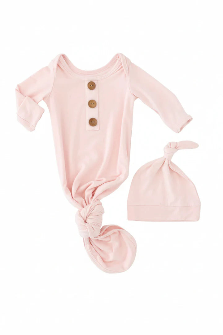 Caden Lane | Solid Blush Bamboo Baby Knot Gown & Hat