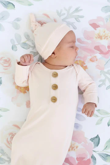 Caden Lane | Solid Blush Bamboo Baby Knot Gown & Hat