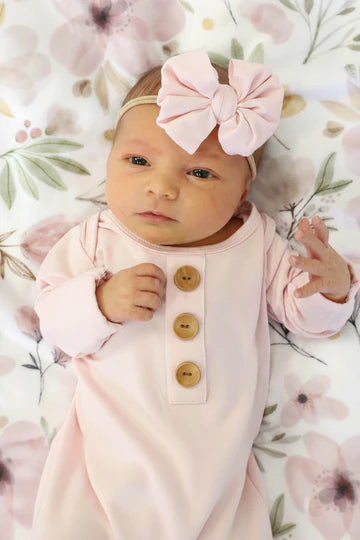 Caden Lane | Solid Blush Bamboo Baby Knot Gown & Hat