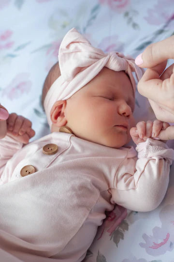 Caden Lane | Solid Blush Bamboo Baby Knot Gown & Hat