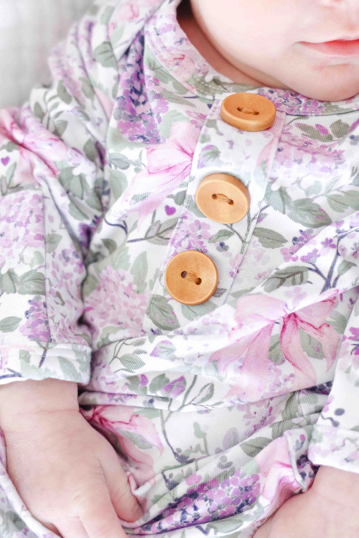 Lavender Lullaby Baby Knot Gown & Hat Set