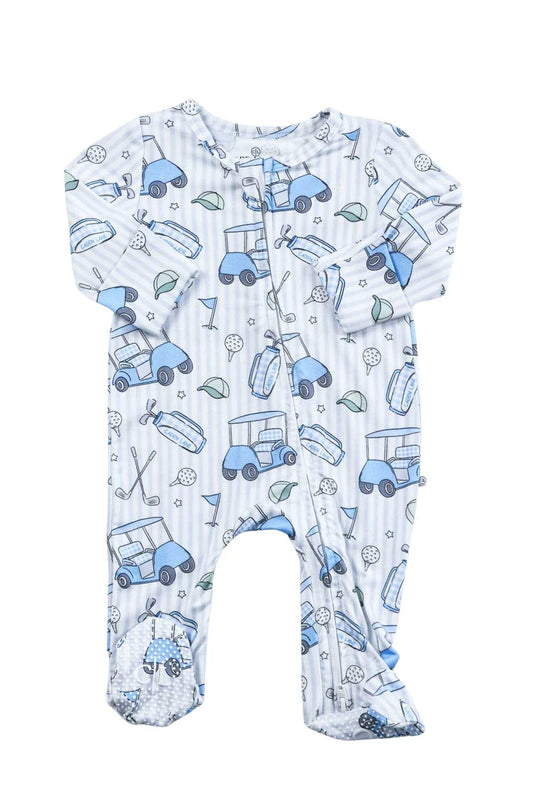 Caddie Crew Blue Bamboo Zipper Footie | 0-3 M