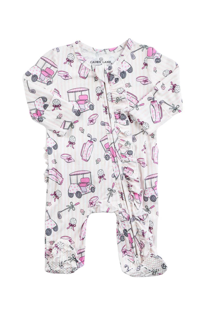 Ruffle Bamboo Zipper Footie | Caddie Crew Pink