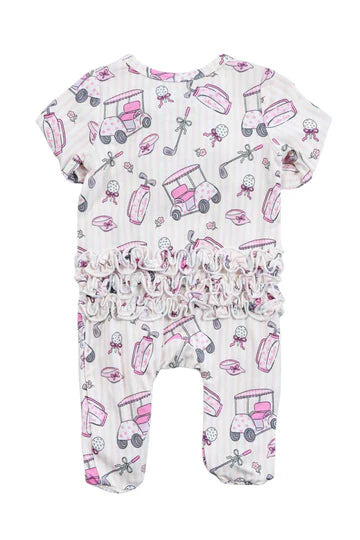 Ruffle Bamboo Zipper Footie | Caddie Crew Pink